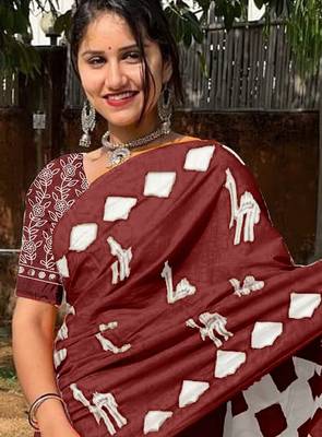 Pure cotton fancy cemal animal tranding jaipur block print sarees 2