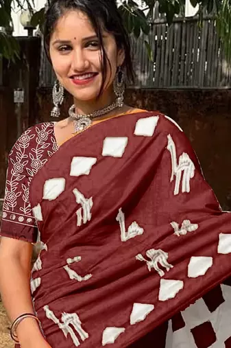 Pure cotton fancy cemal animal tranding jaipur block print sarees