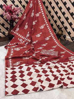 Pure cotton fancy cemal animal tranding jaipur block print sarees 4
