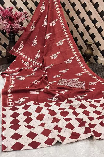 Pure cotton fancy cemal animal tranding jaipur block print sarees