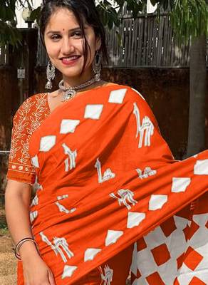 Pure cotton fancy cemal animal tranding jaipur block print sarees 2