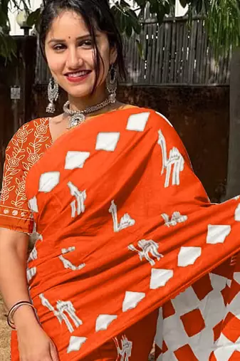 Pure cotton fancy cemal animal tranding jaipur block print sarees