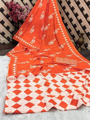 Pure cotton fancy cemal animal tranding jaipur block print sarees 4