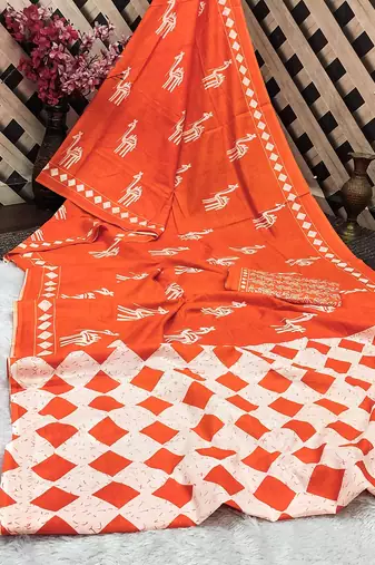 Pure cotton fancy cemal animal tranding jaipur block print sarees