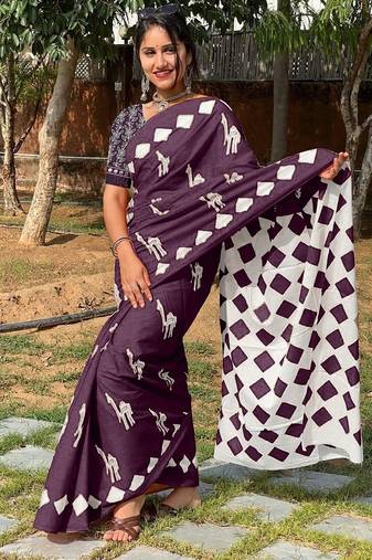 Pure cotton fancy cemal animal tranding jaipur block print sarees