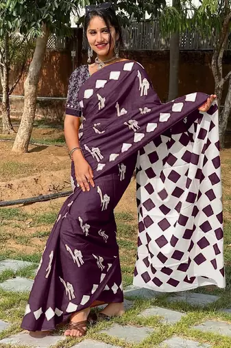 Pure cotton fancy cemal animal tranding jaipur block print sarees