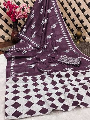 Pure cotton fancy cemal animal tranding jaipur block print sarees 4