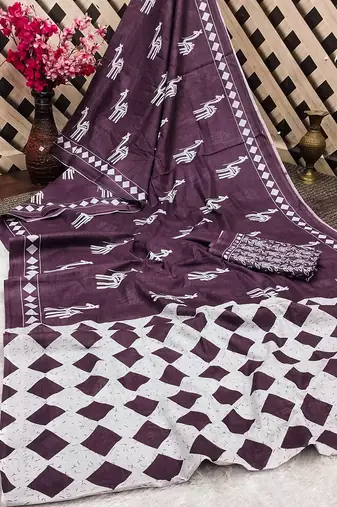 Pure cotton fancy cemal animal tranding jaipur block print sarees