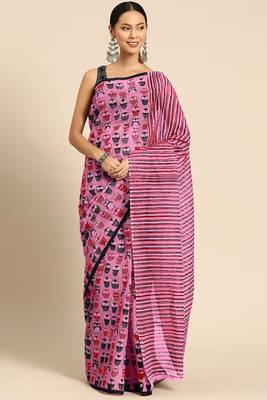 Jaipur hand block ikkat print sarees 1