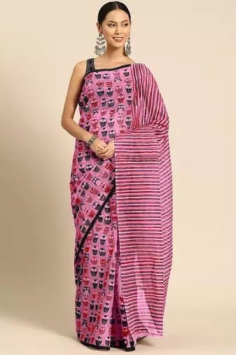 Jaipur hand block ikkat print sarees