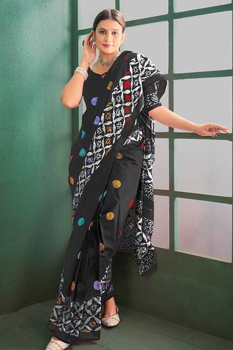 Cotton jaipur block print sarees with and blouse pice