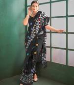 Cotton jaipur block print sarees with and blouse pice