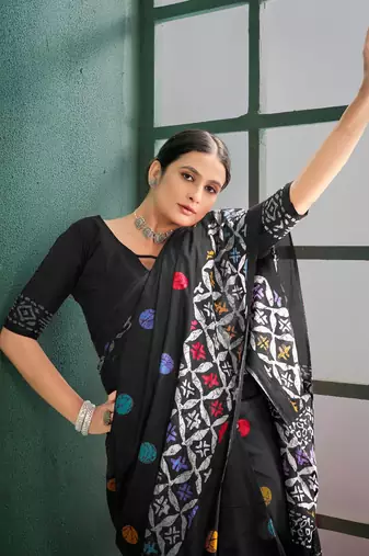 Cotton jaipur block print sarees with and blouse pice