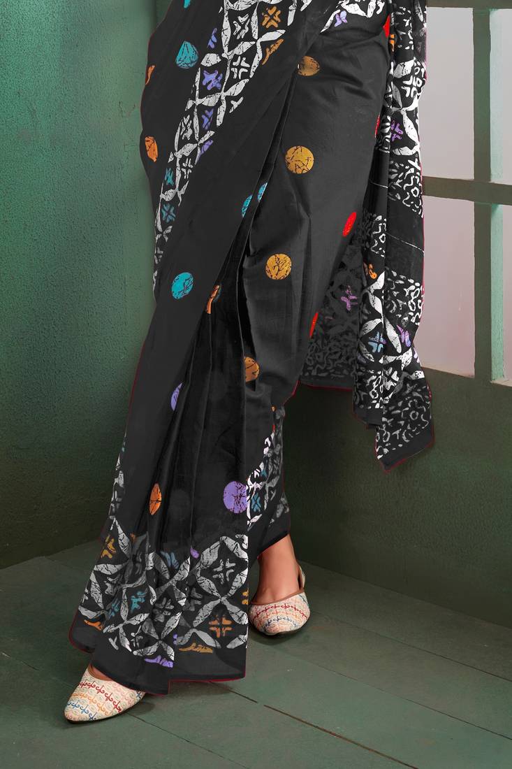 Cotton jaipur block print sarees with and blouse pice