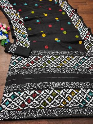Cotton jaipur block print sarees with and blouse pice 5
