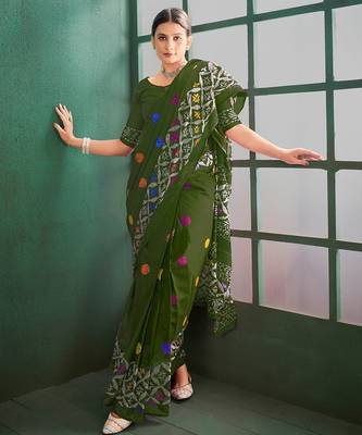 Cotton jaipur block print sarees with and blouse pice 1
