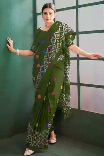 Cotton jaipur block print sarees with and blouse pice