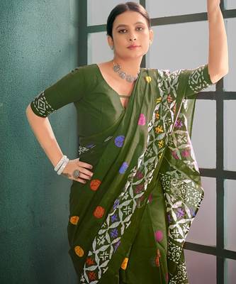 Cotton jaipur block print sarees with and blouse pice 2