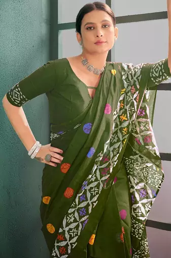 Cotton jaipur block print sarees with and blouse pice