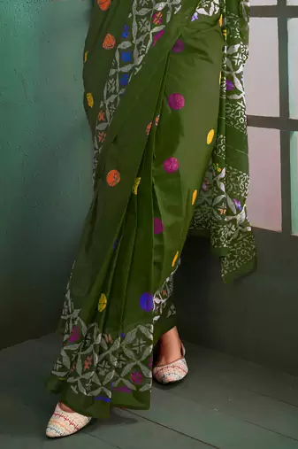 Cotton jaipur block print sarees with and blouse pice