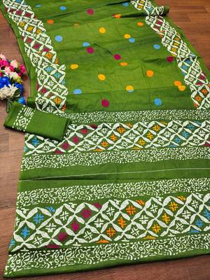 Cotton jaipur block print sarees with and blouse pice 5