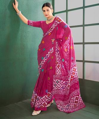 Cotton jaipur block print sarees with and blouse pice 1