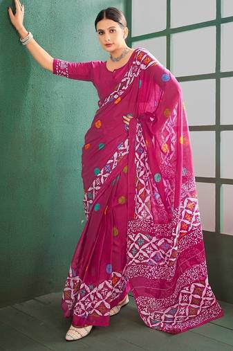 Cotton jaipur block print sarees with and blouse pice