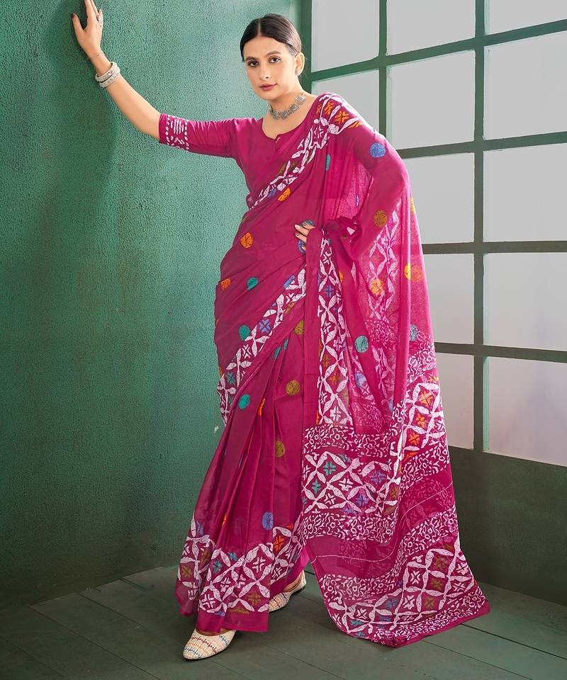 Cotton jaipur block print sarees with and blouse pice