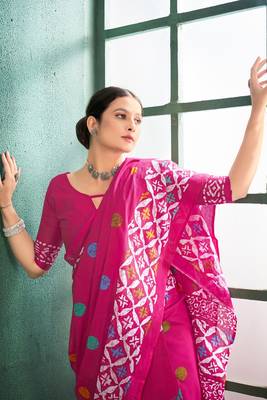 Cotton jaipur block print sarees with and blouse pice 2