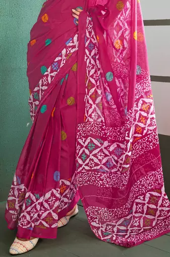 Cotton jaipur block print sarees with and blouse pice