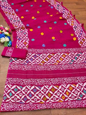 Cotton jaipur block print sarees with and blouse pice 5