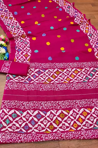 Cotton jaipur block print sarees with and blouse pice