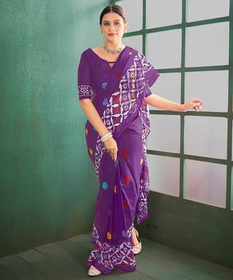 Cotton jaipur block print sarees with and blouse pice 1