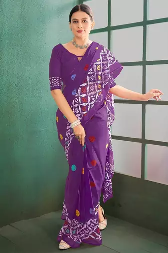 Cotton jaipur block print sarees with and blouse pice