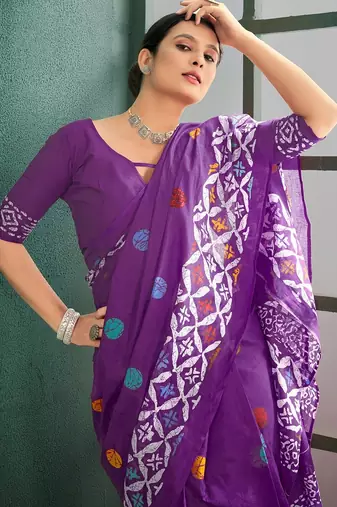 Cotton jaipur block print sarees with and blouse pice