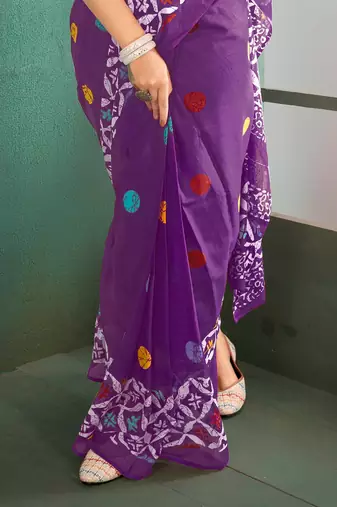 Cotton jaipur block print sarees with and blouse pice