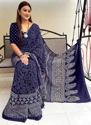 Mtr pure cotton bandhej printd sarees with blouse 1