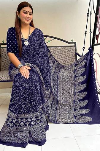Mtr pure cotton bandhej printd sarees with blouse