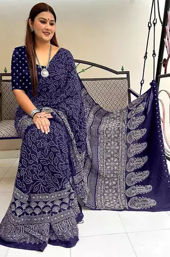 Mtr pure cotton bandhej printd sarees with blouse