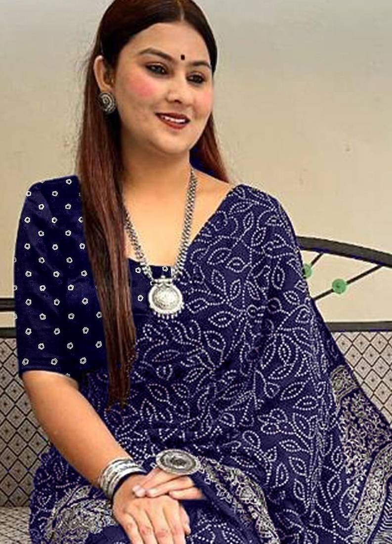 Mtr pure cotton bandhej printd sarees with blouse