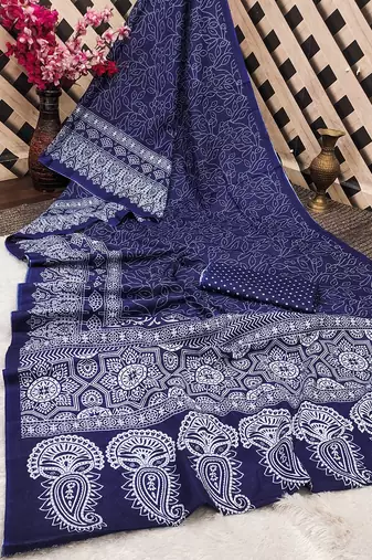 Mtr pure cotton bandhej printd sarees with blouse
