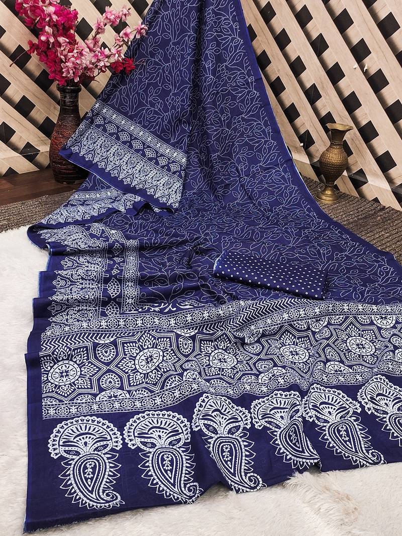 Mtr pure cotton bandhej printd sarees with blouse