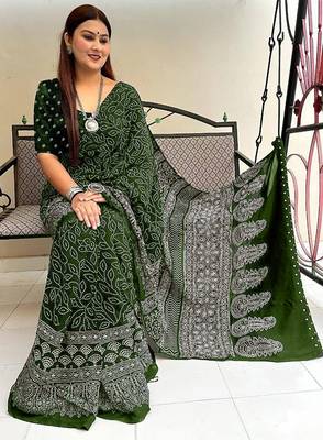 Mtr pure cotton bandhej printd sarees with blouse 1