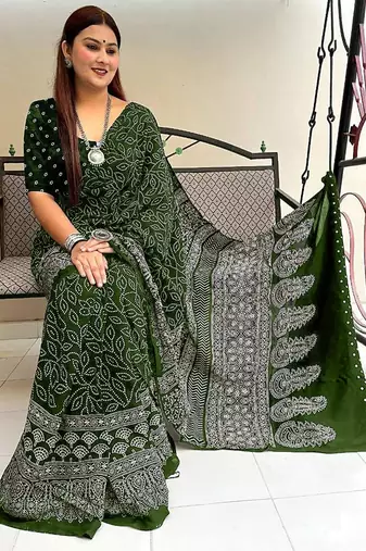 Mtr pure cotton bandhej printd sarees with blouse