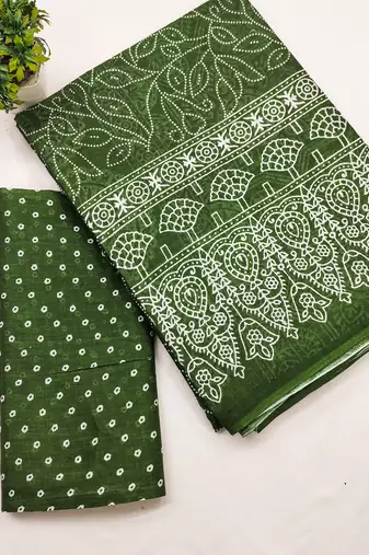Mtr pure cotton bandhej printd sarees with blouse