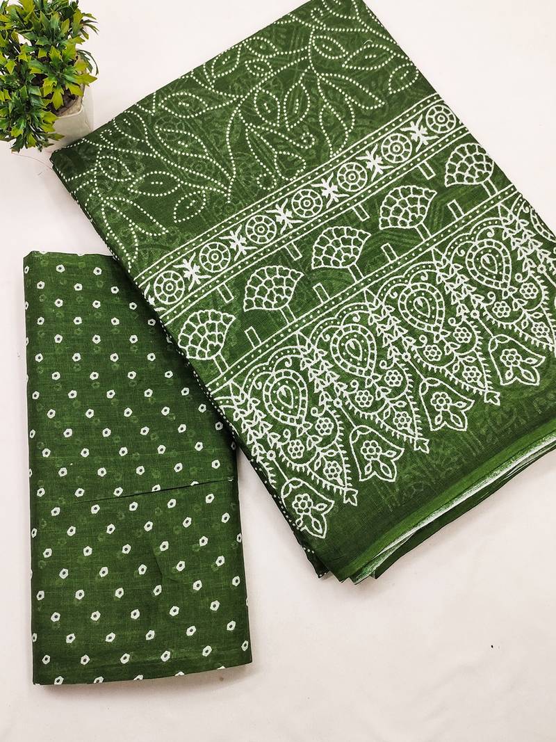 Mtr pure cotton bandhej printd sarees with blouse