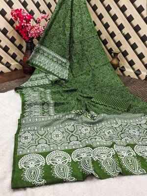 Mtr pure cotton bandhej printd sarees with blouse 5