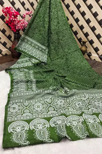 Mtr pure cotton bandhej printd sarees with blouse