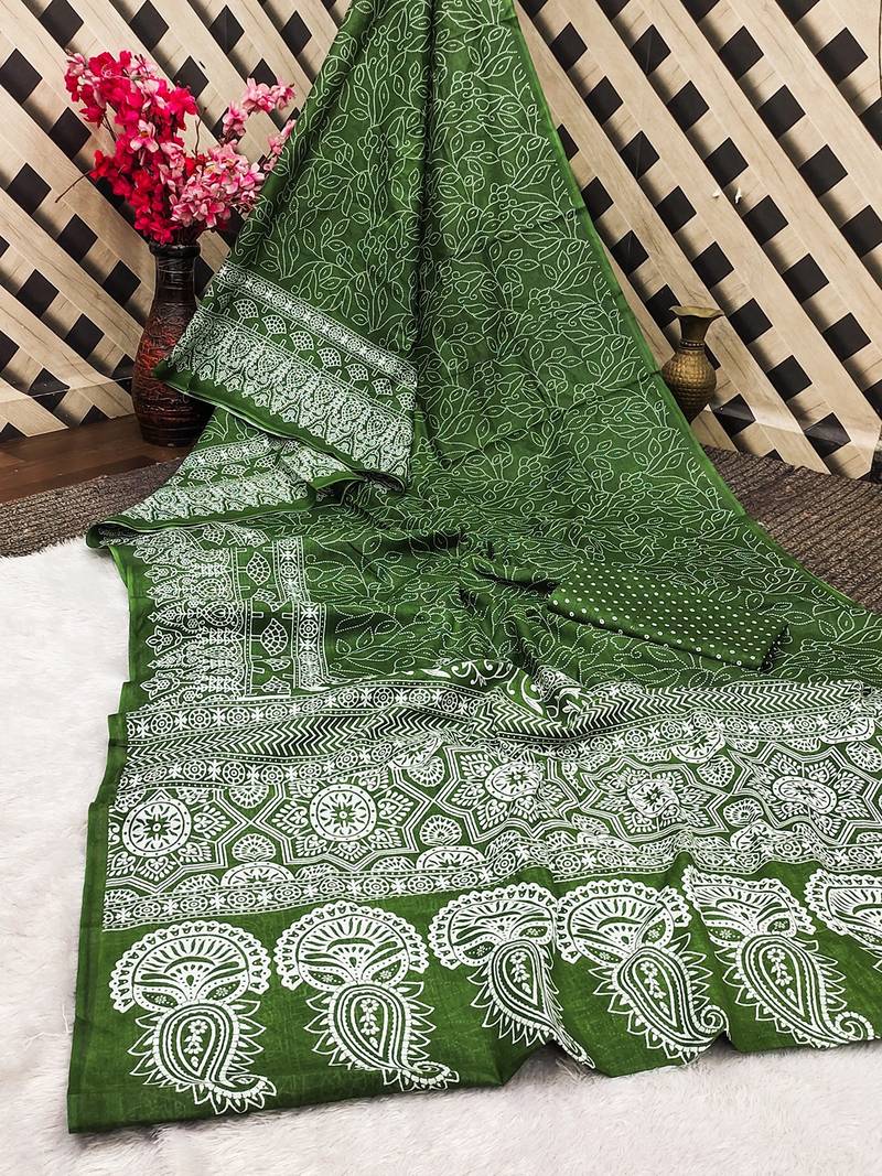 Mtr pure cotton bandhej printd sarees with blouse