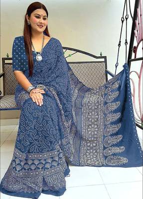 Mtr pure cotton bandhej printd sarees with blouse 1